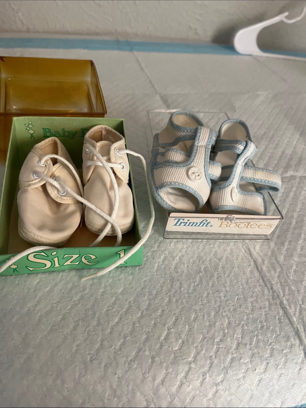 Vintage Cream Baby Lace-Up Booties and White & Light Blue Mary Jane Bootees